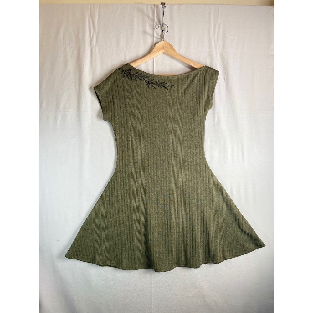 Killstar Fit Flare Mini Dress Womens M Olive Ribbed Gothic Witchy Alt Grunge